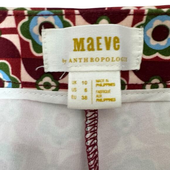 Maeve Anthropologie Pants Womens 6 Red Mod Floral Flare Stretch Zip Up Retro - Picture 4 of 14
